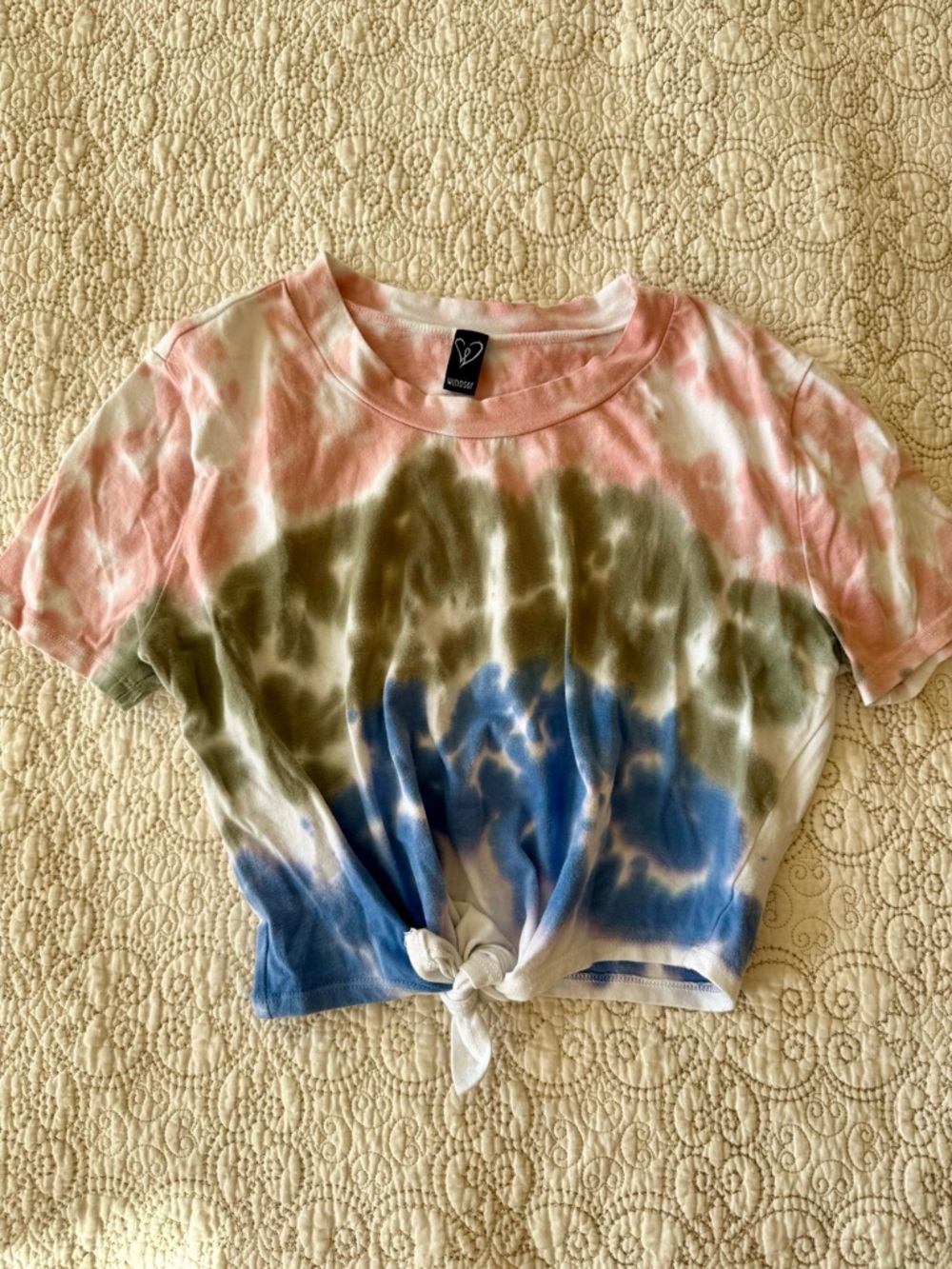 Tie dye short sleeve tie front crop top